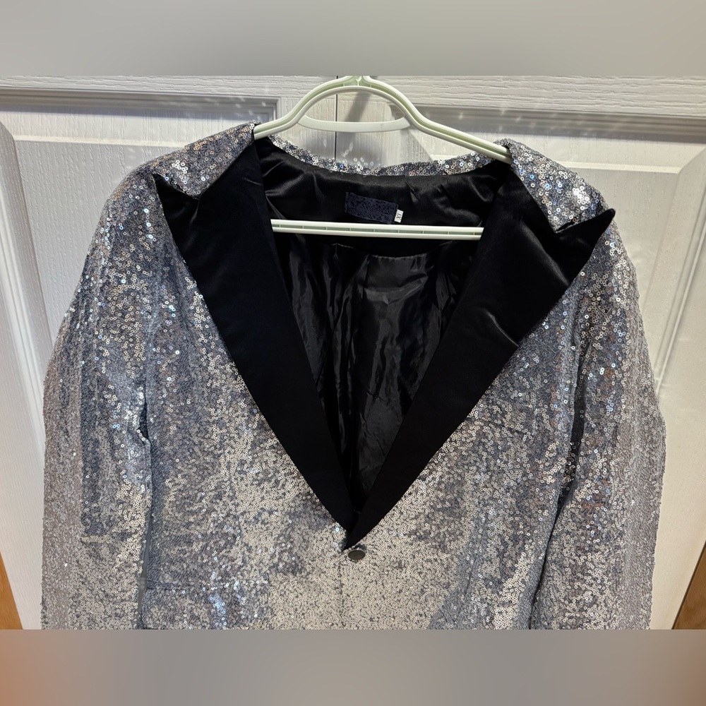 Men’s Silver Sequin Blazer with Black Lapel
